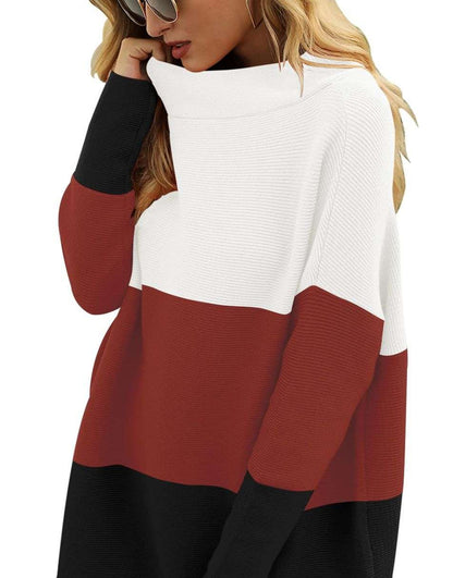 Casual Turtleneck Slouchy Ribbed Knit Tunic Sweaters Pullover