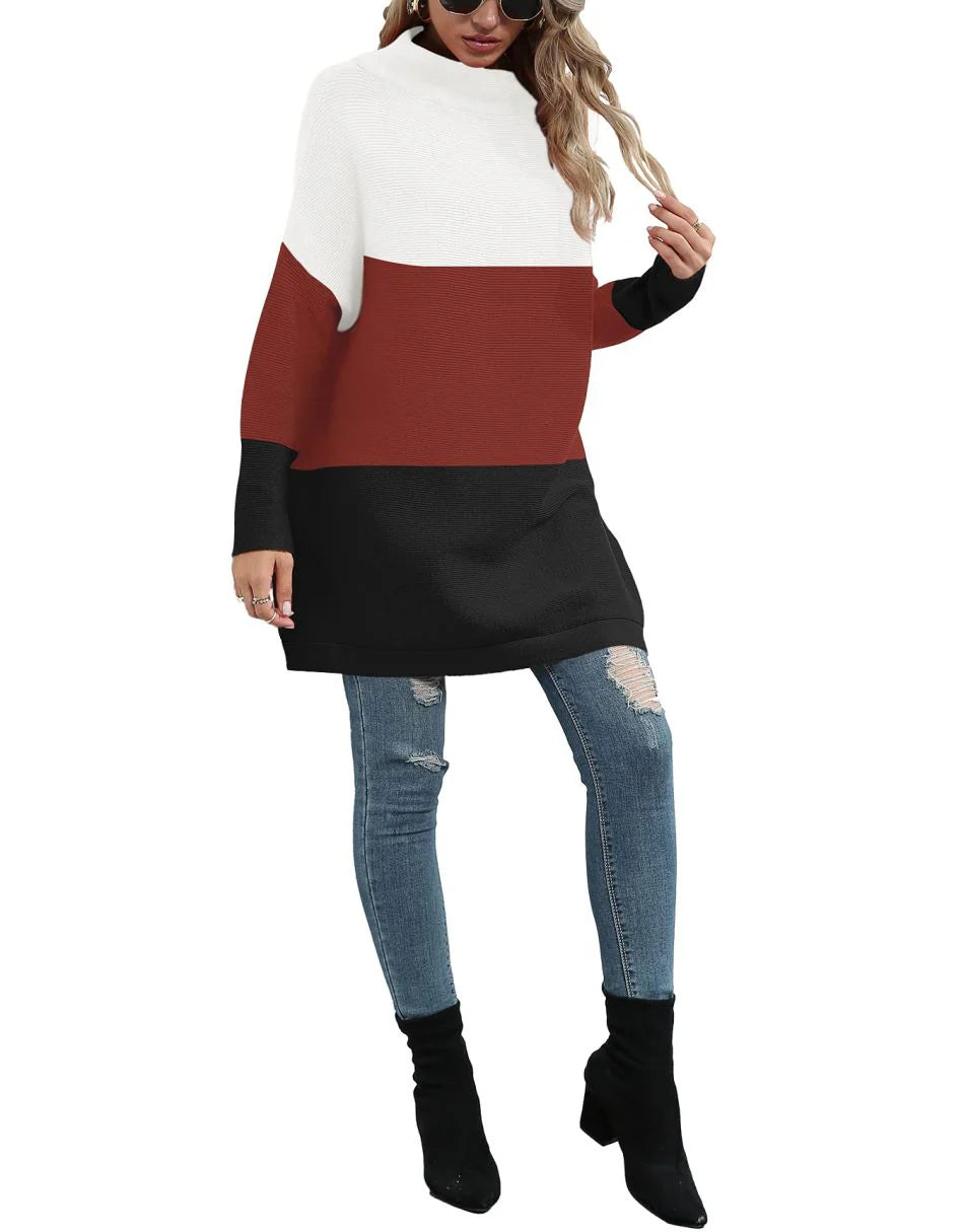 Casual Turtleneck Slouchy Ribbed Knit Tunic Sweaters Pullover
