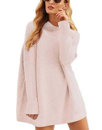 Casual Turtleneck Slouchy Ribbed Knit Tunic Sweaters Pullover