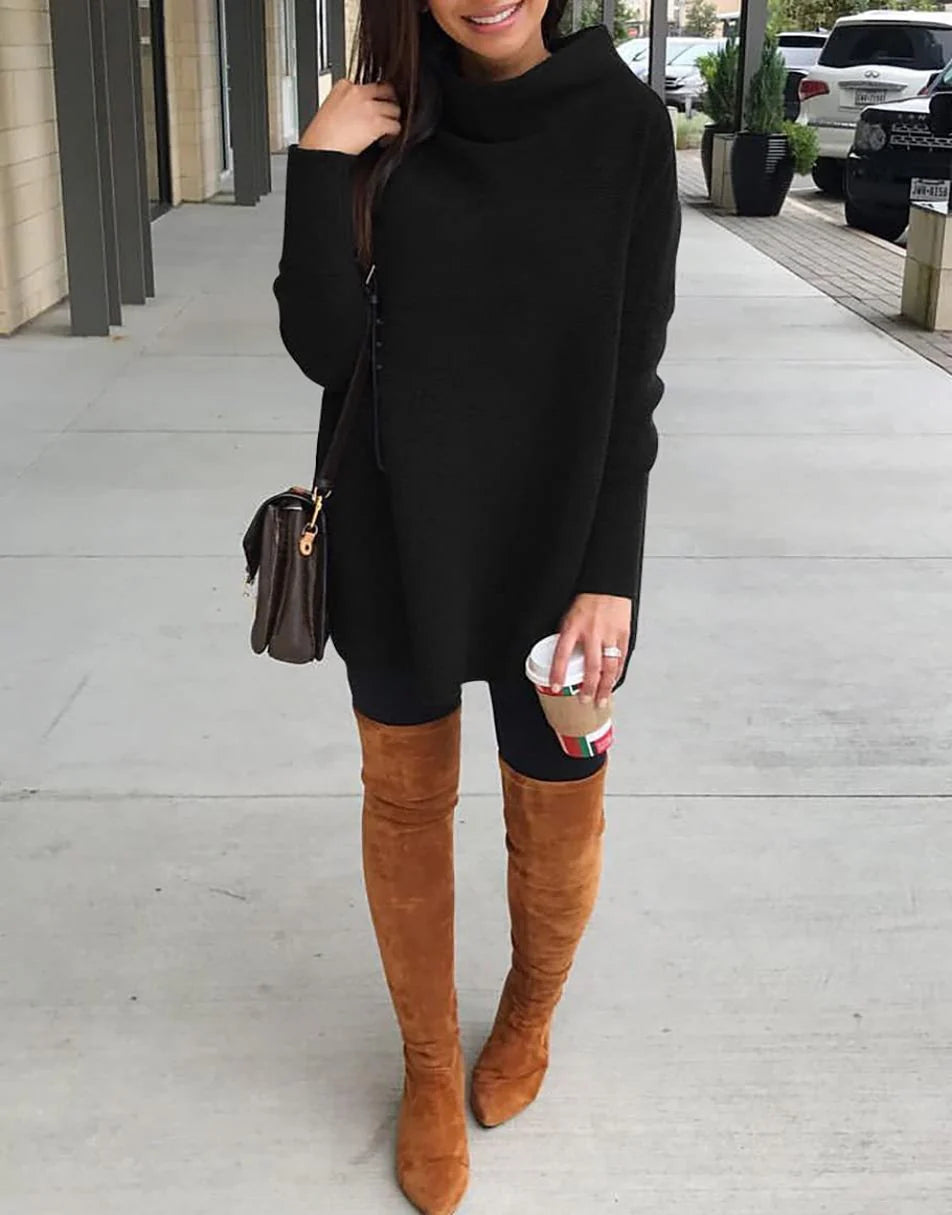 Casual Turtleneck Slouchy Ribbed Knit Tunic Sweaters Pullover