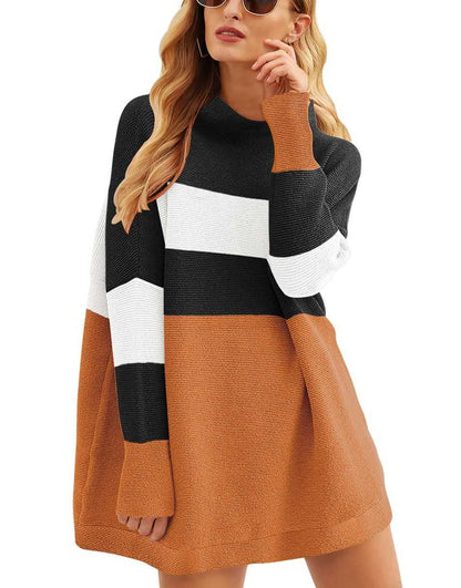 Casual Turtleneck Slouchy Ribbed Knit Tunic Sweaters Pullover