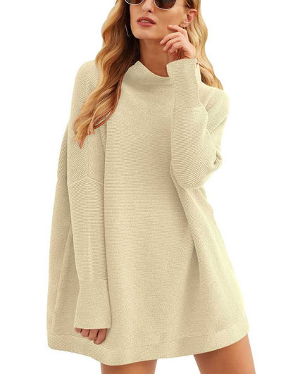 Casual Turtleneck Slouchy Ribbed Knit Tunic Sweaters Pullover