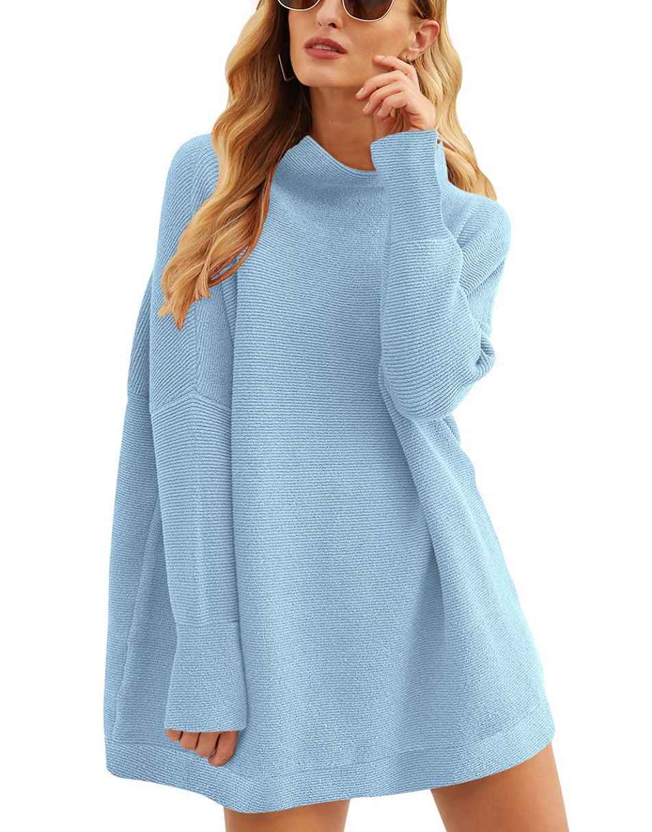 Casual Turtleneck Slouchy Ribbed Knit Tunic Sweaters Pullover