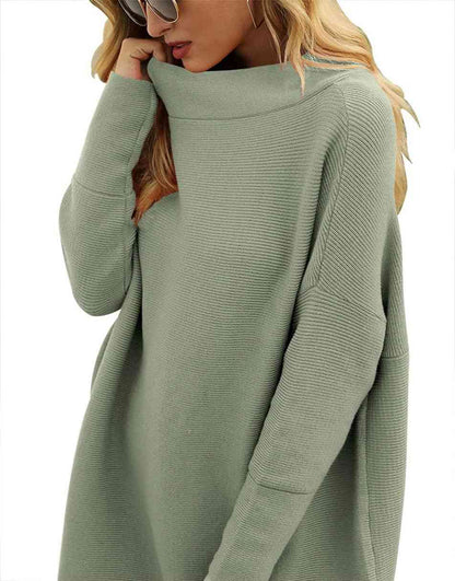 Casual Turtleneck Slouchy Ribbed Knit Tunic Sweaters Pullover