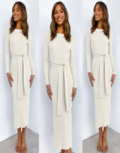 Slim-fit Knitted slit Midi Sweater Dress