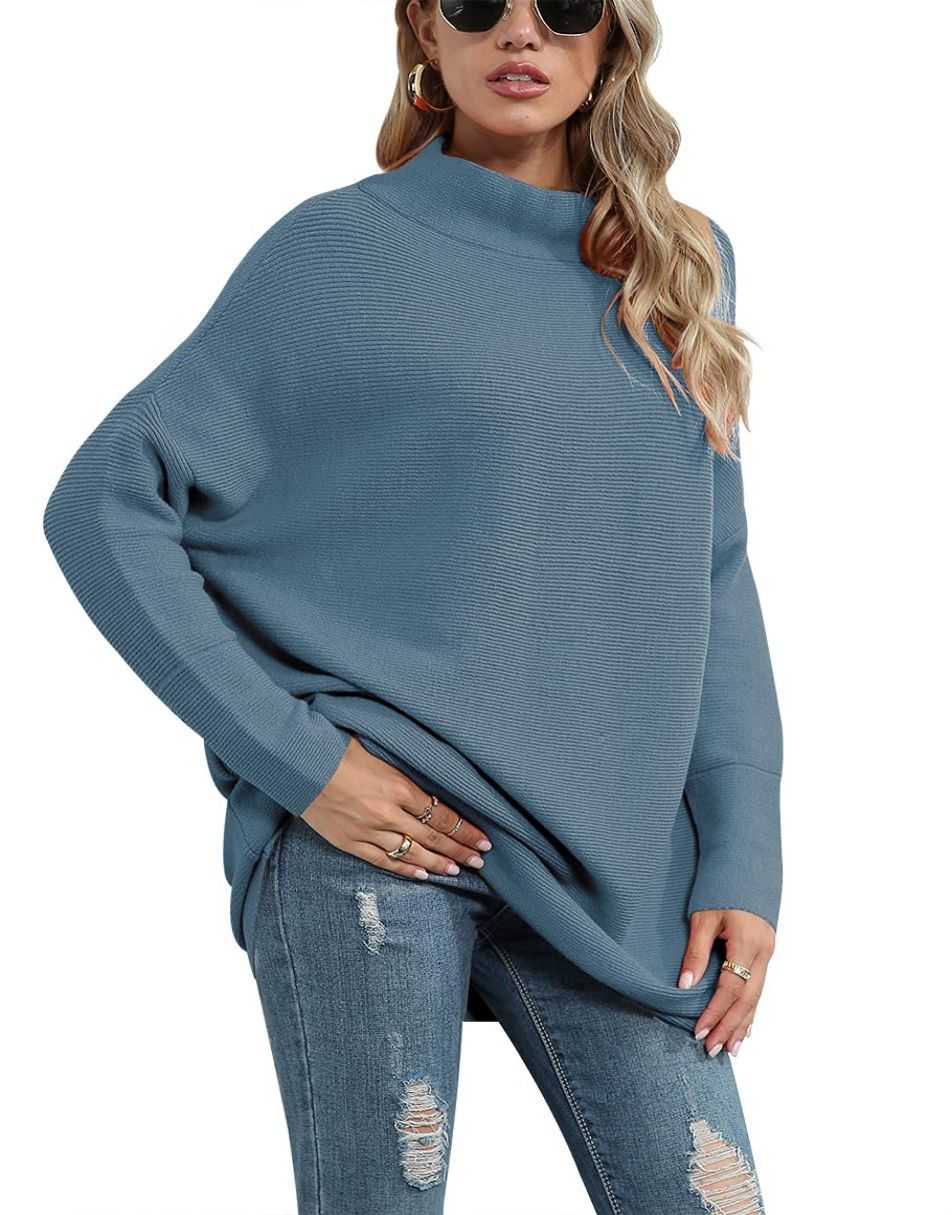 Casual Turtleneck Slouchy Ribbed Knit Tunic Sweaters Pullover