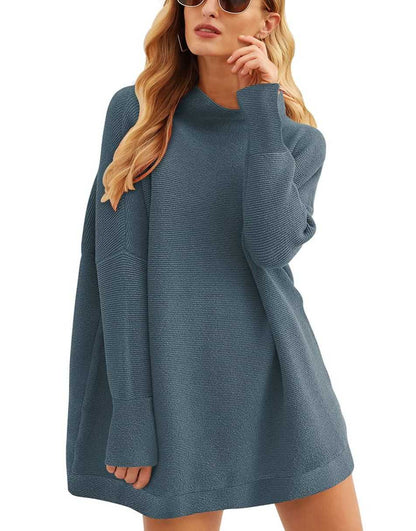 Casual Turtleneck Slouchy Ribbed Knit Tunic Sweaters Pullover