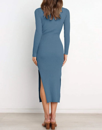 Slim-fit Knitted slit Midi Sweater Dress