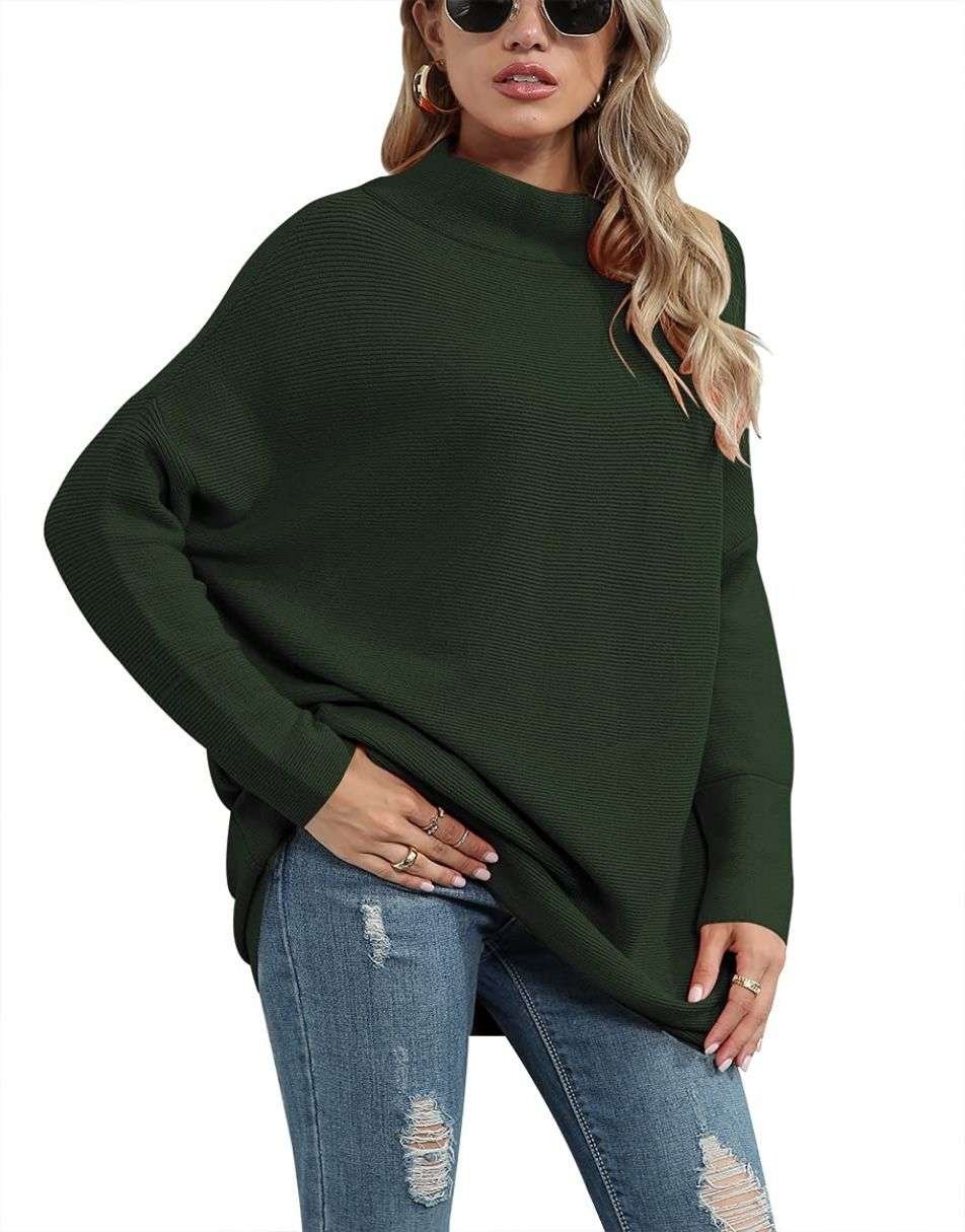 Casual Turtleneck Slouchy Ribbed Knit Tunic Sweaters Pullover
