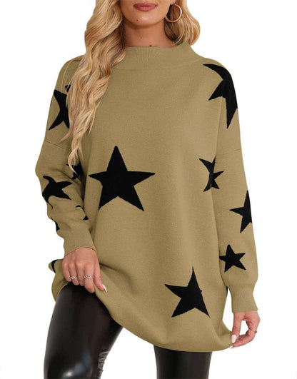 Casual Turtleneck Slouchy Ribbed Knit Tunic Sweaters Pullover