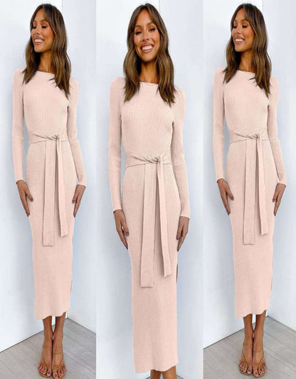 Slim-fit Knitted slit Midi Sweater Dress