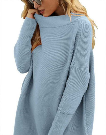 Casual Turtleneck Slouchy Ribbed Knit Tunic Sweaters Pullover