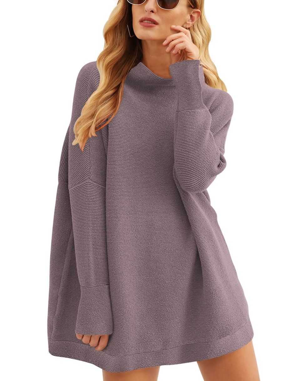 Casual Turtleneck Slouchy Ribbed Knit Tunic Sweaters Pullover