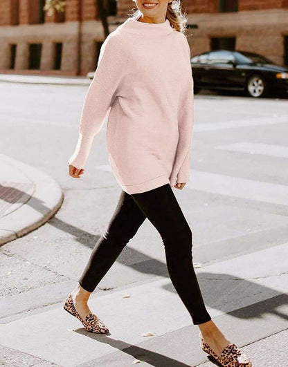 Casual Turtleneck Slouchy Ribbed Knit Tunic Sweaters Pullover
