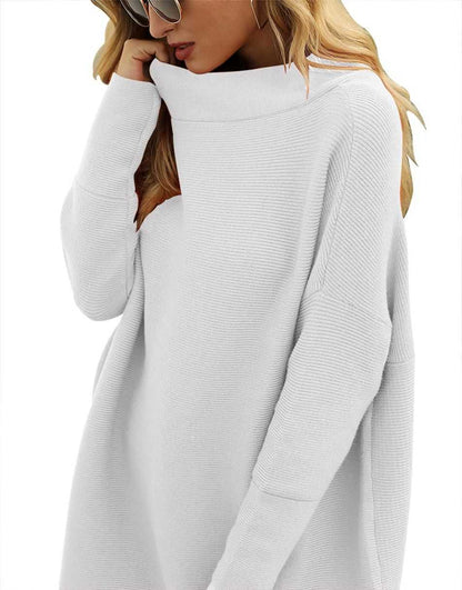 Casual Turtleneck Slouchy Ribbed Knit Tunic Sweaters Pullover