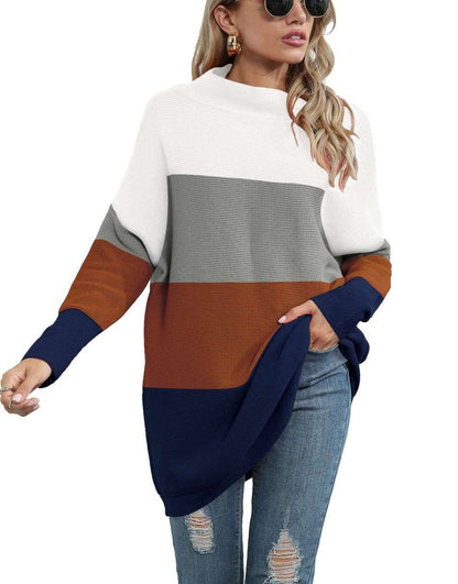 Casual Turtleneck Slouchy Ribbed Knit Tunic Sweaters Pullover