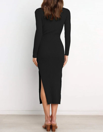 Slim-fit Knitted slit Midi Sweater Dress