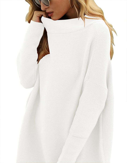 Casual Turtleneck Slouchy Ribbed Knit Tunic Sweaters Pullover