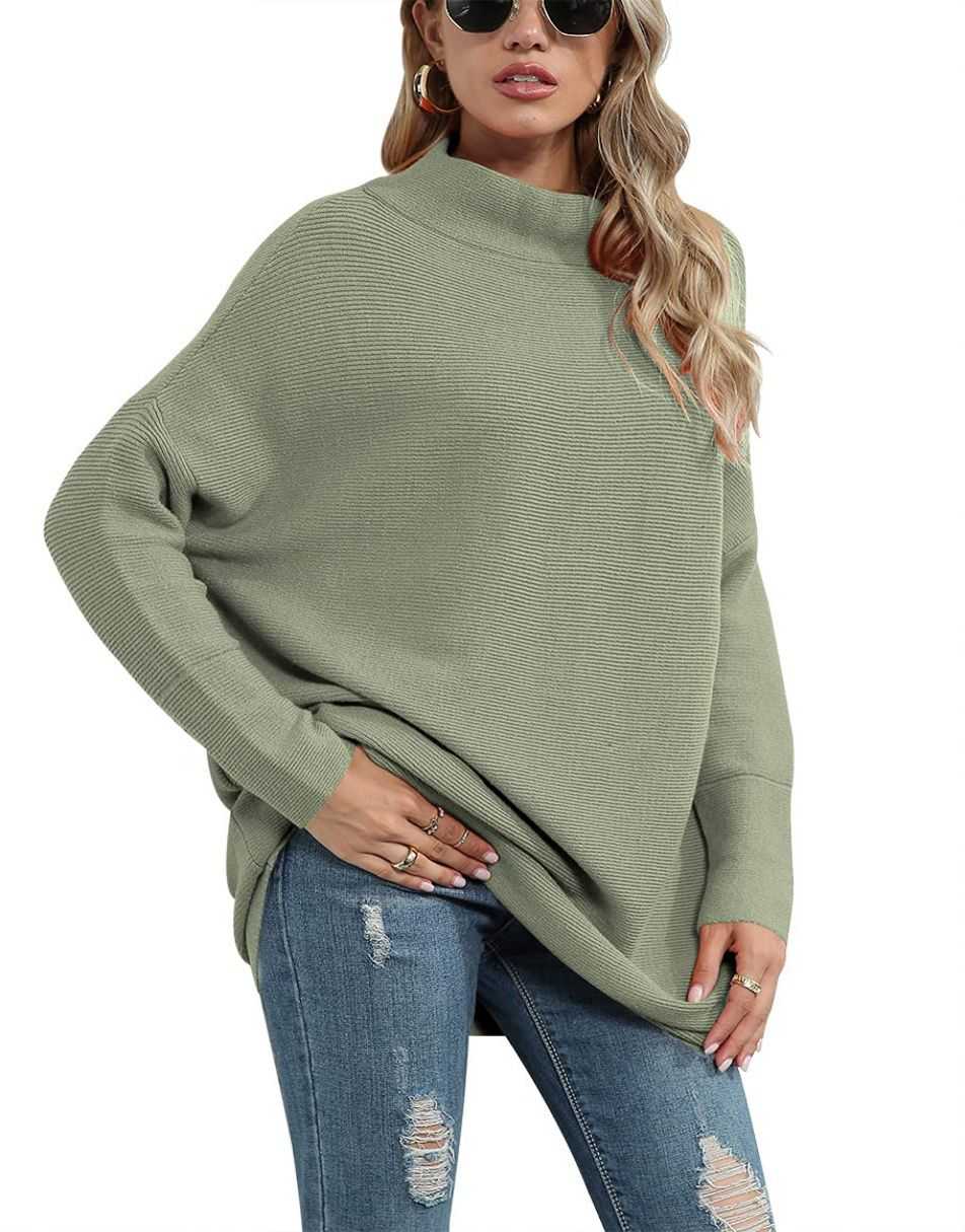 Casual Turtleneck Slouchy Ribbed Knit Tunic Sweaters Pullover