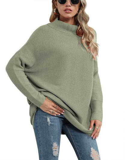 Casual Turtleneck Slouchy Ribbed Knit Tunic Sweaters Pullover