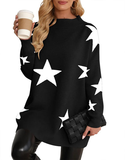 Casual Turtleneck Slouchy Ribbed Knit Tunic Sweaters Pullover