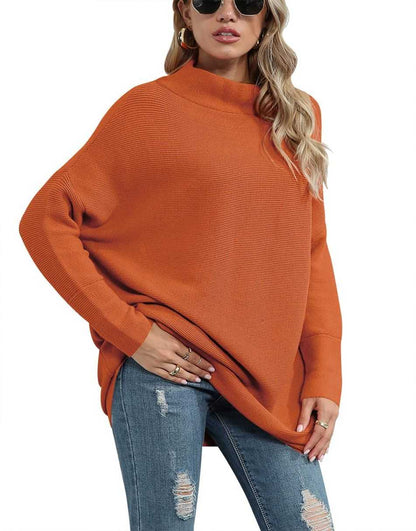 Casual Turtleneck Slouchy Ribbed Knit Tunic Sweaters Pullover
