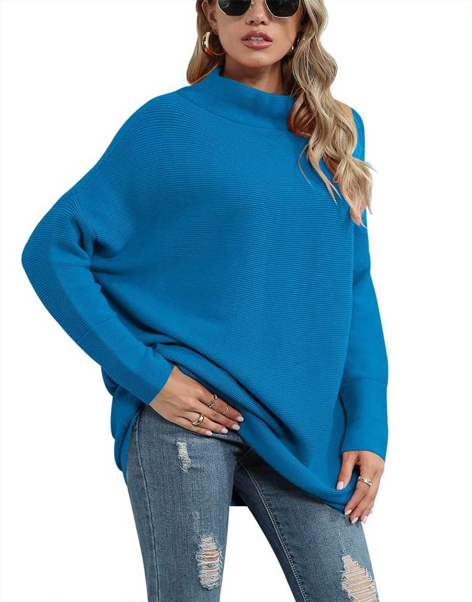 Casual Turtleneck Slouchy Ribbed Knit Tunic Sweaters Pullover