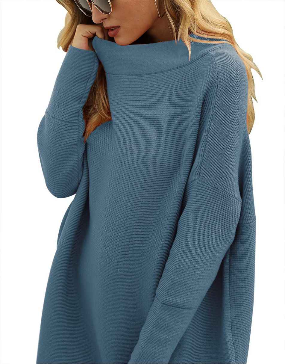 Casual Turtleneck Slouchy Ribbed Knit Tunic Sweaters Pullover