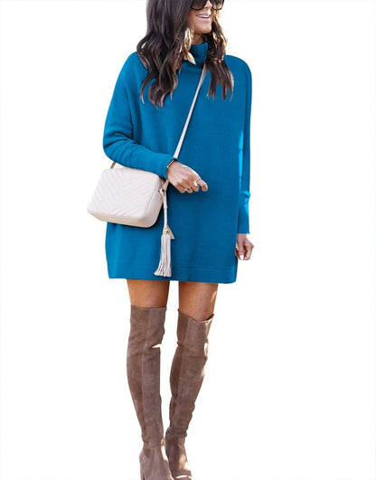 Casual Turtleneck Slouchy Ribbed Knit Tunic Sweaters Pullover