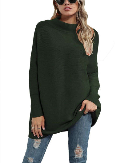 Casual Turtleneck Slouchy Ribbed Knit Tunic Sweaters Pullover