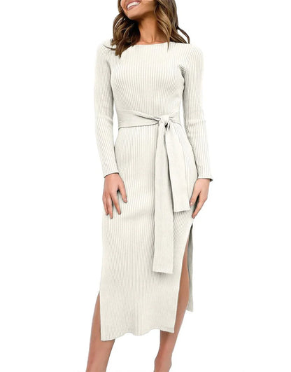 Slim-fit Knitted slit Midi Sweater Dress