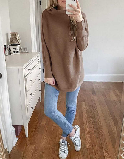 Casual Turtleneck Slouchy Ribbed Knit Tunic Sweaters Pullover