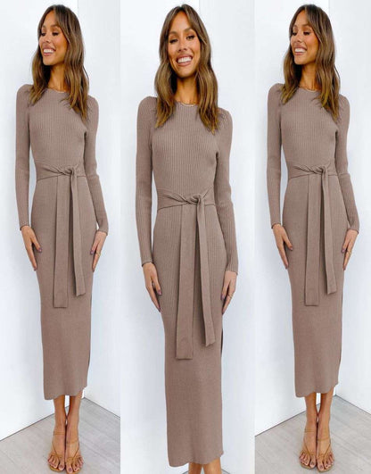 Slim-fit Knitted slit Midi Sweater Dress