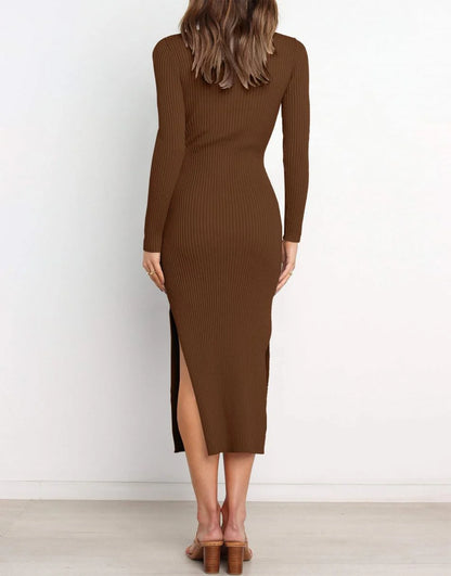Slim-fit Knitted slit Midi Sweater Dress
