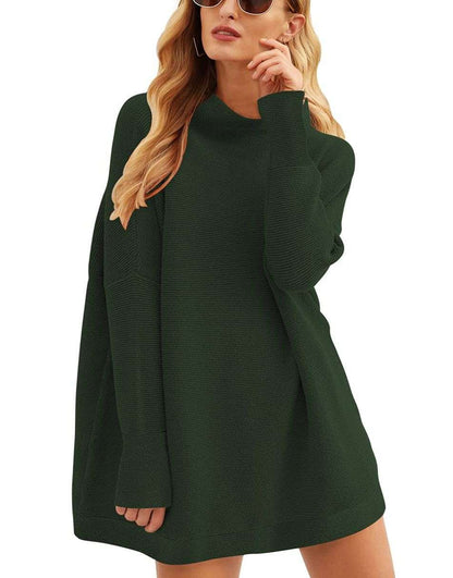 Casual Turtleneck Slouchy Ribbed Knit Tunic Sweaters Pullover