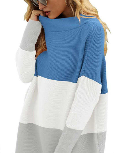 Casual Turtleneck Slouchy Ribbed Knit Tunic Sweaters Pullover