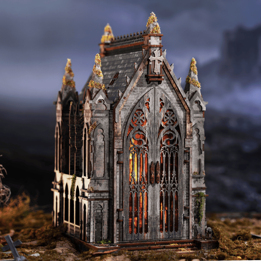 Abandoned Gothic Church DIY Wooden Book Nook Shelf Insert