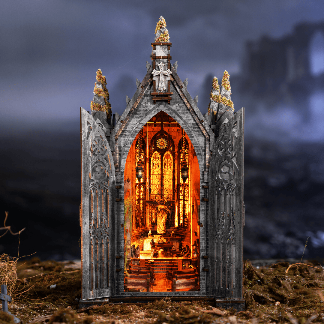 Abandoned Gothic Church DIY Wooden Book Nook Shelf Insert
