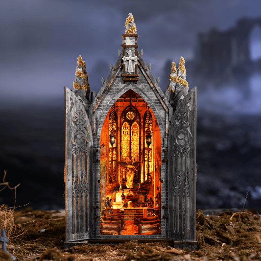 Abandoned Gothic Church DIY Wooden Book Nook Shelf Insert