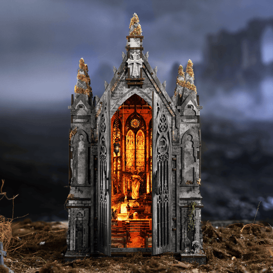 Abandoned Gothic Church DIY Wooden Book Nook Shelf Insert