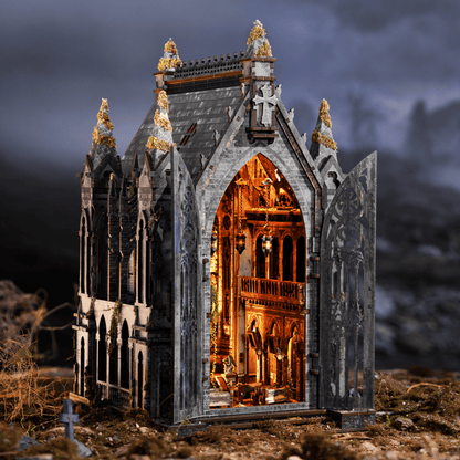 Abandoned Gothic Church DIY Wooden Book Nook Shelf Insert
