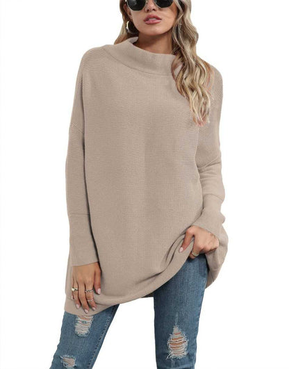 Casual Turtleneck Slouchy Ribbed Knit Tunic Sweaters Pullover
