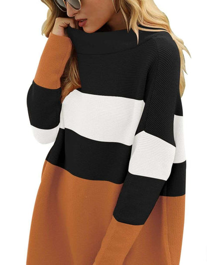 Casual Turtleneck Slouchy Ribbed Knit Tunic Sweaters Pullover