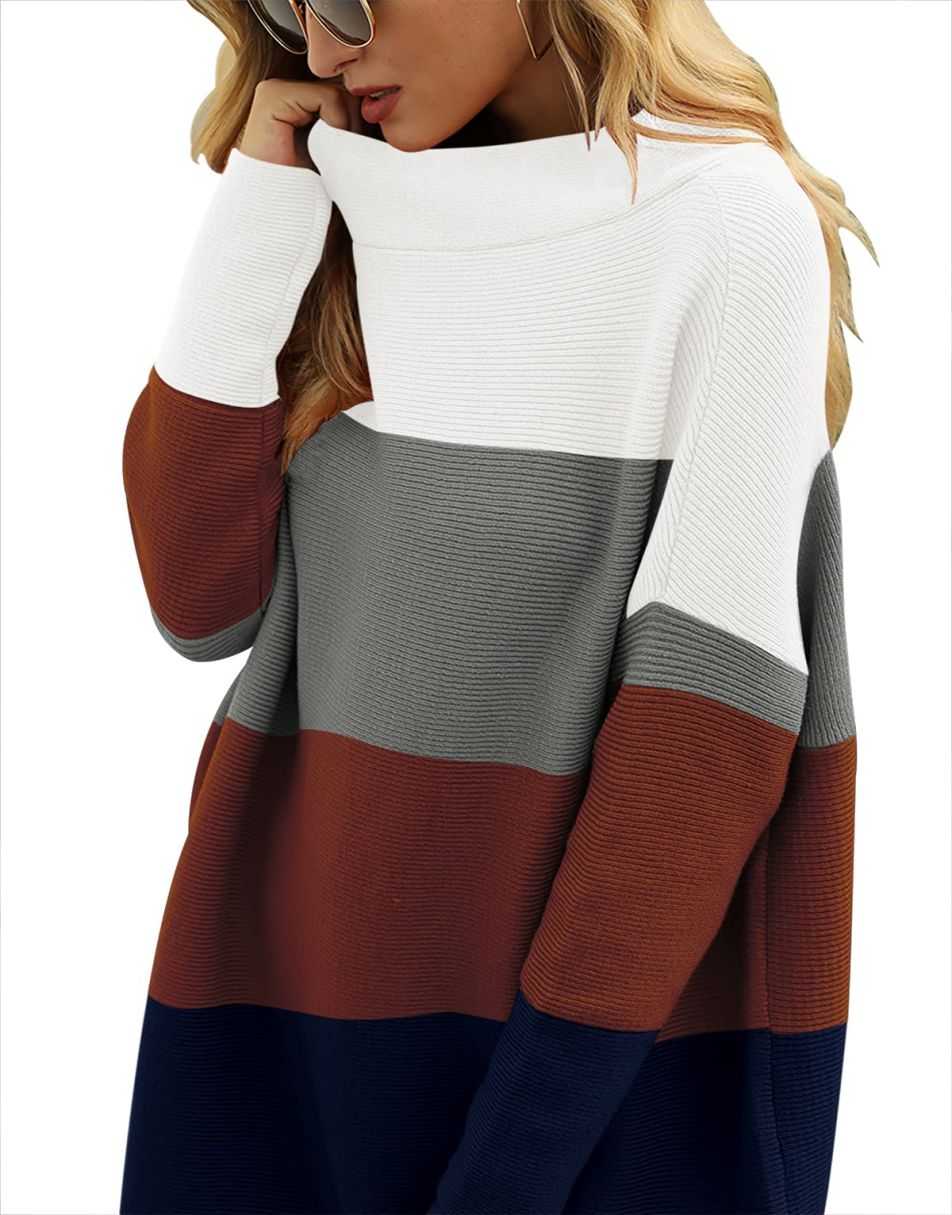 Casual Turtleneck Slouchy Ribbed Knit Tunic Sweaters Pullover