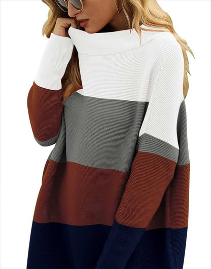 Casual Turtleneck Slouchy Ribbed Knit Tunic Sweaters Pullover