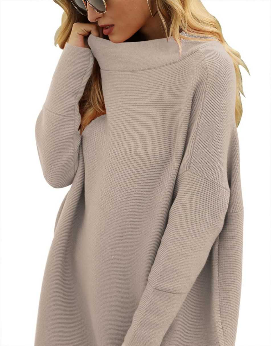 Casual Turtleneck Slouchy Ribbed Knit Tunic Sweaters Pullover