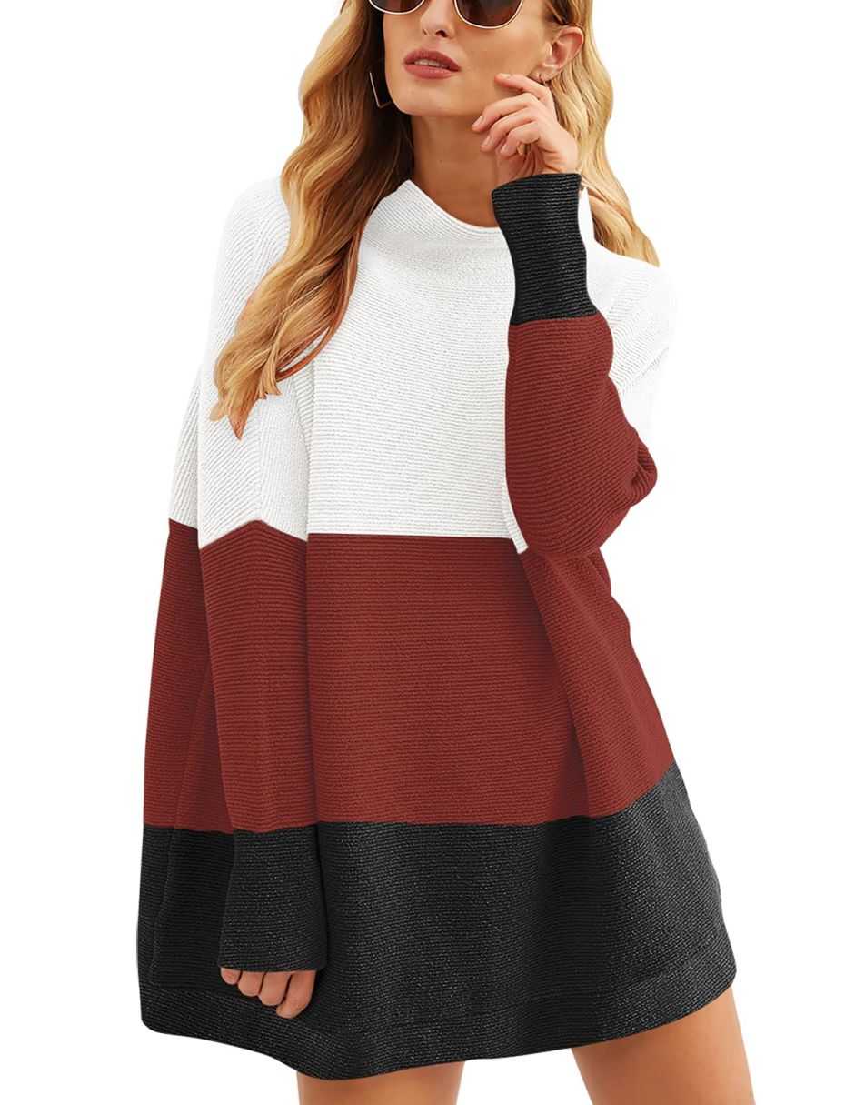 Casual Turtleneck Slouchy Ribbed Knit Tunic Sweaters Pullover