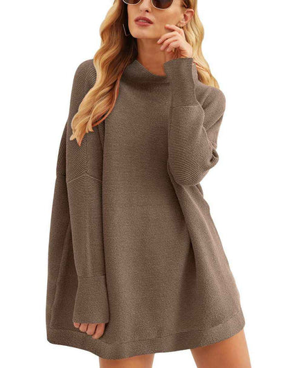 Casual Turtleneck Slouchy Ribbed Knit Tunic Sweaters Pullover