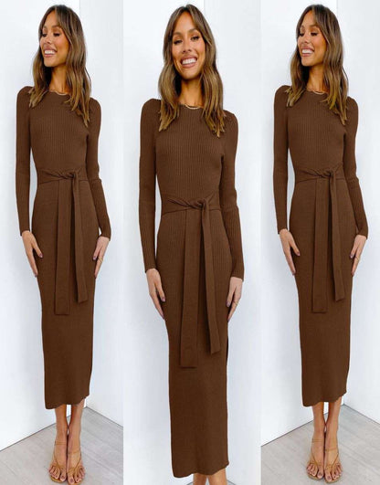 Slim-fit Knitted slit Midi Sweater Dress