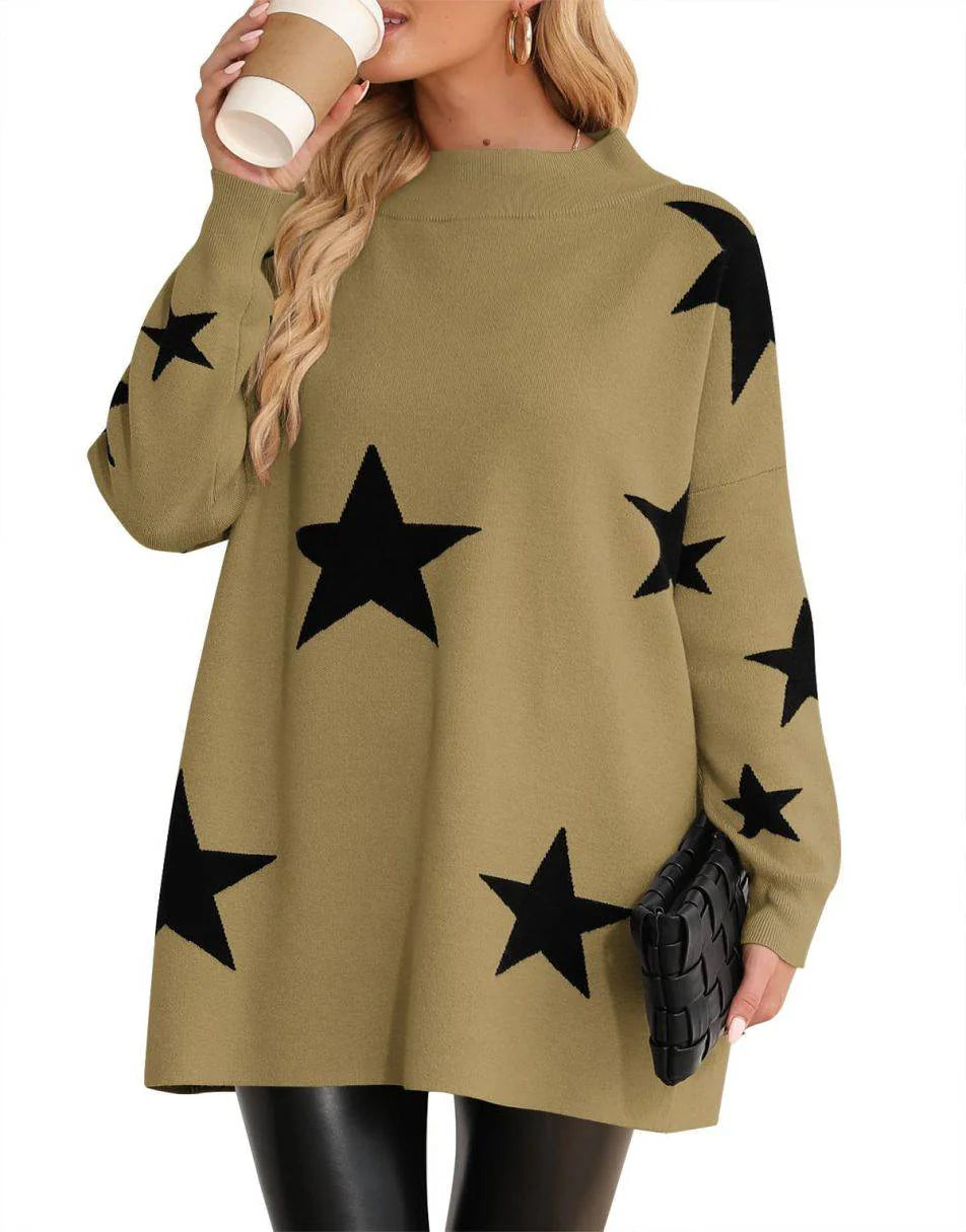 Casual Turtleneck Slouchy Ribbed Knit Tunic Sweaters Pullover